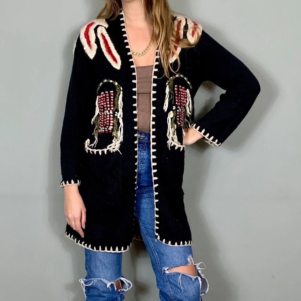 Zara Native Shag Shaggy Fringe UnButton Knit Cardigan S
